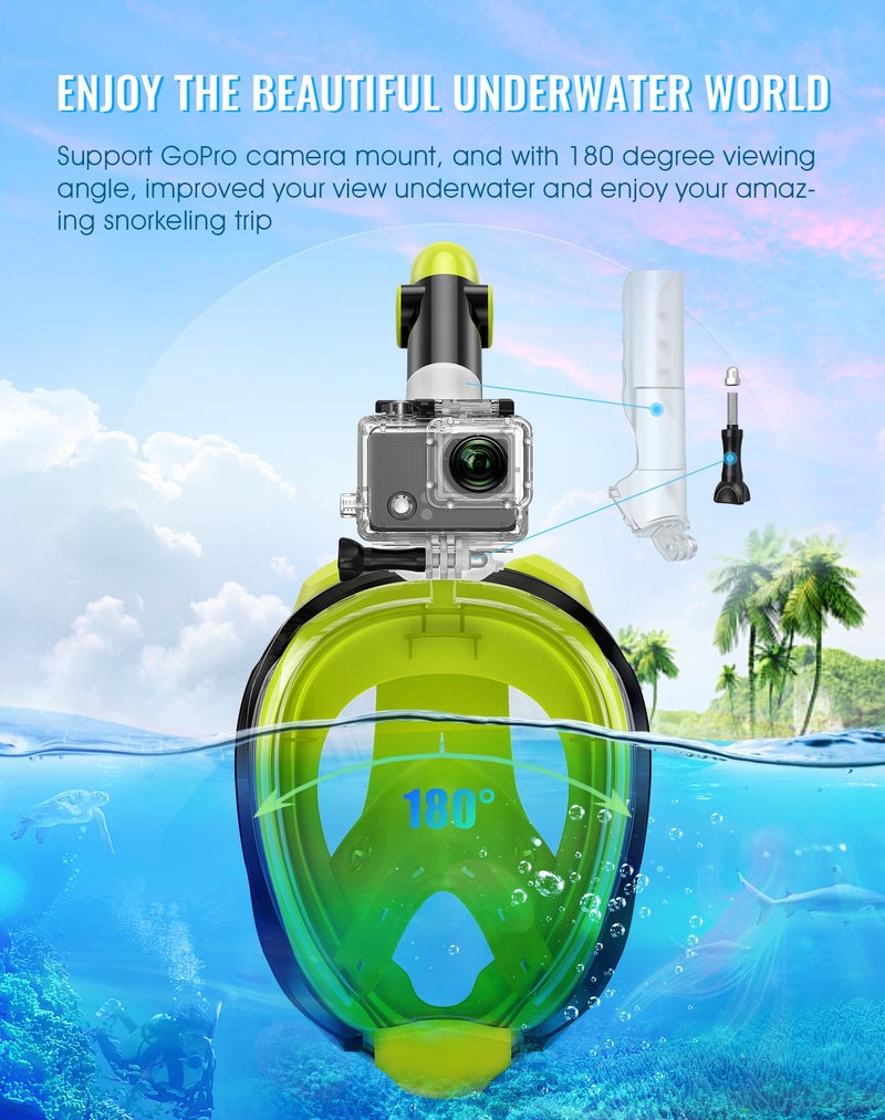 Greatever G2 Full Face Snorkel Mask with Latest Dry Top System,Foldable 180 Degree Panoramic View Snorkeling Mask with Camera Mount,Safe Breathing,Anti-Leak&Anti-Fog - Image 5
